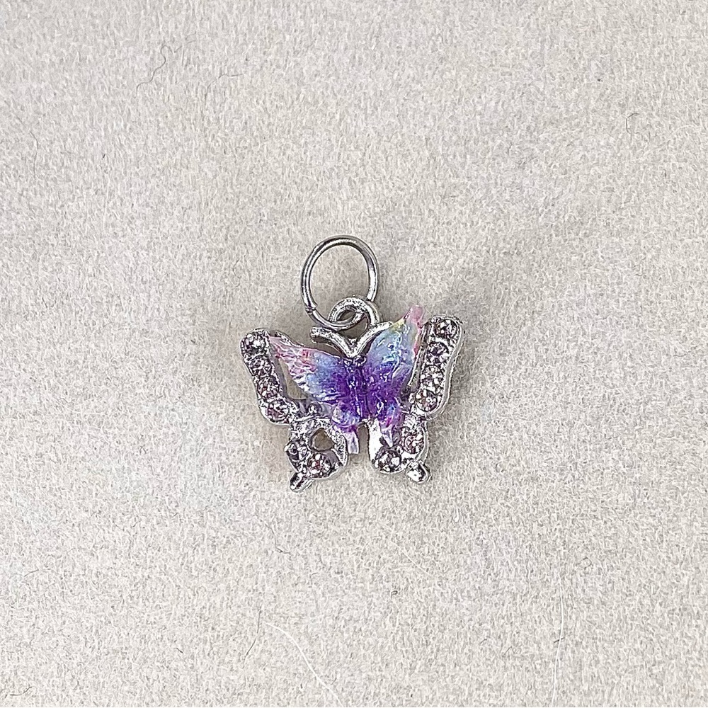 Sparkling Butterfly Charm Pendant – Silver Tone with Crystal & Pastel Enamel